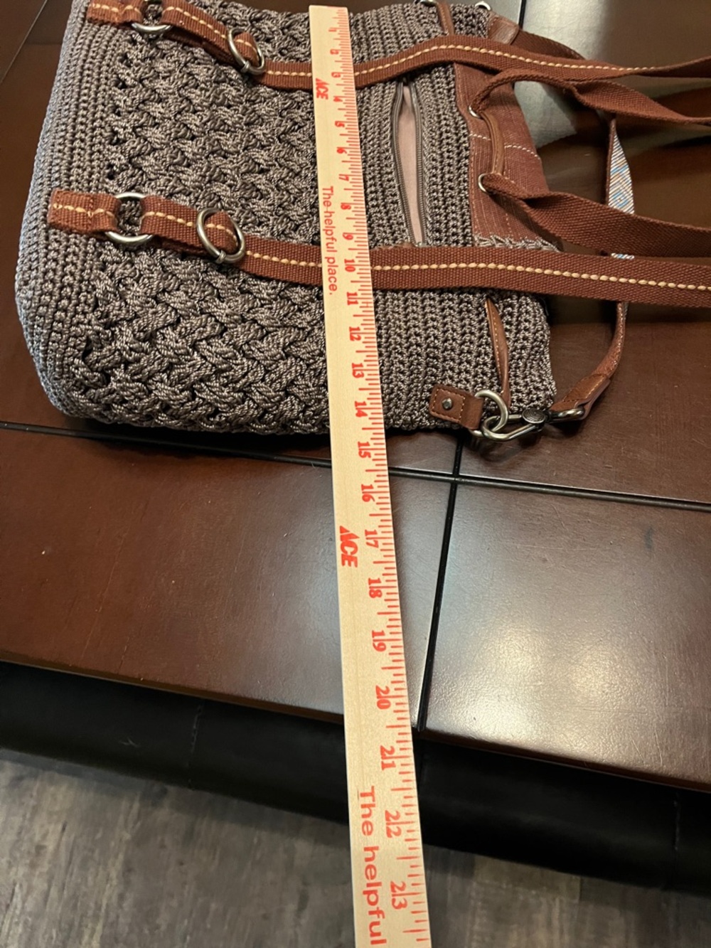 The Sak Brown and Gray Crochet Woven backpack purse with Tassel Strap - Picture 6 of 15